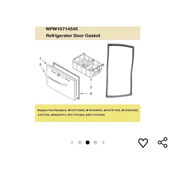 Whirlpool WPW10714545 Refrigerator Bottom Freezer Door Gasket, Gray - Picture 3 of 10